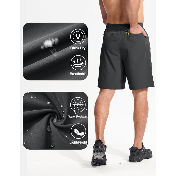 Шорти спортивні чоловічі MAGCOMSEN, шорти для тренувань, туризму та фітнесу, швидковисихаючі, з кишенями на блискавці (темно-сірий, 36)