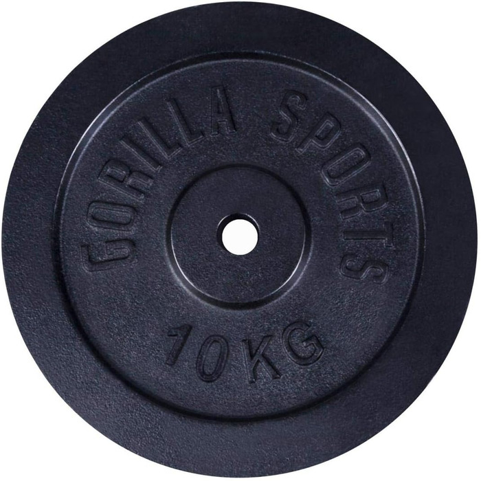 Диски для штанги GORILLA SPORTS, чавунні, сріблясто-чорні, 0,5-30 кг, 30/31 мм, бамперні пластини 10 кг чорні