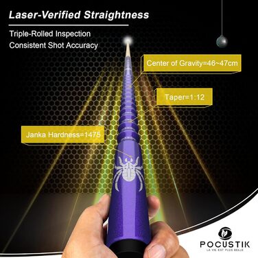 POCUSTIK Більярдний кий набір, 147.3 см, 2 частини, професійний, канадський клен, ергономічний дизайн, для чоловіків та жінок, фіолетовий, 45.7/48.7/50.3 см, 0,5 кг