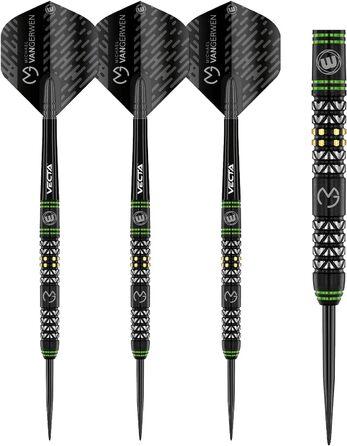 Дротики WINMAU Michael Van Gerwen Vantage 23 г вольфрамові з сталевим наконечником, комплект з оперенням Prism і стержнями Vecta