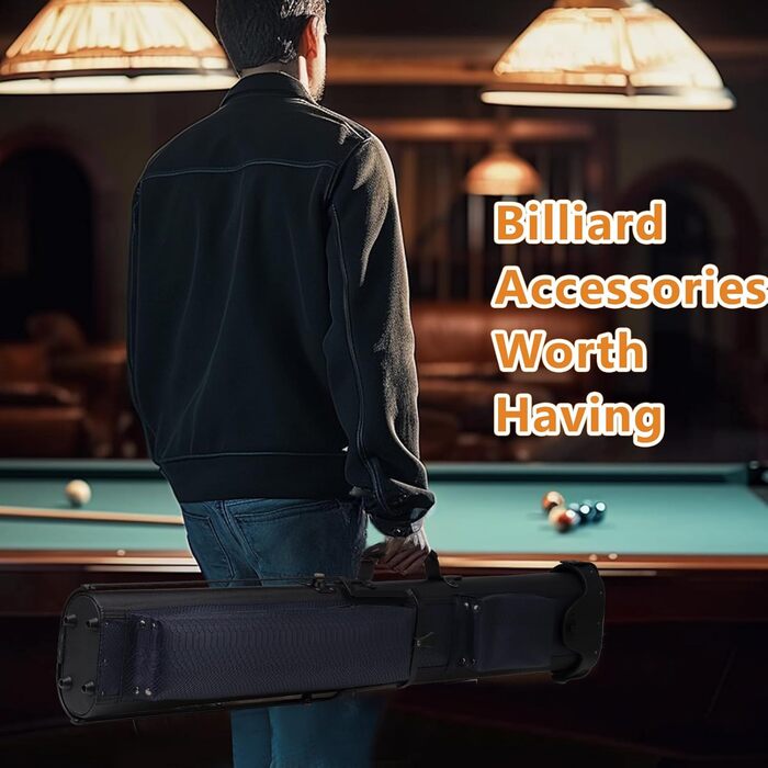Чохол для бильярдних київ 2x4 з підставкою, чорно-синій. Для зберігання 2 київ та 4 насадок.