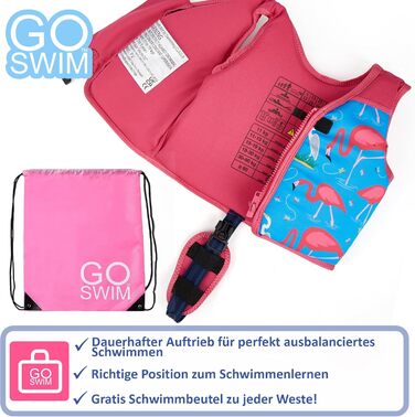 Дитячий жилет для плавання Go Swim Fab Flamingos L (3-6 років, 19-30 кг) з безкоштовною сумкою для плавання