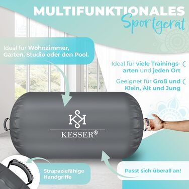 Надувна Airtrack KESSER® | з сумкою та електричним насосом | для акробатики, йоги, фітнесу, балансу, спорту, тренувань | 100 x 60 см, антрацит