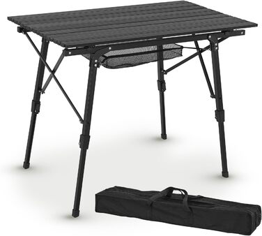 Стол для кемпінгу Juskys Picco - алюмінієвий, 90 x 52 см, легкий, складний, регульований по висоті - для кемпінгу, саду, відпочинку на природі. Чорний.