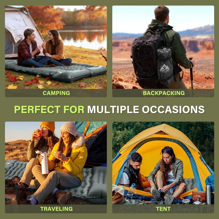 Надувний килимок для кемпінгу з інтегрованою помпою та подушкою, сірий. Компактний, для подорожей, хайкінгу та кемпінгу