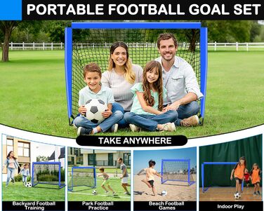 Набір для гри у футбол для дітей 2 шт: Pop-Up ворота для футболу з драбиною для розвитку спритності - тренувальний набір включає м'яч розміру 3, 8 фігурок, насос та сумка - ворота для гри в приміщенні/на вулиці 120см*90см - комплект з двох штук