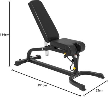 Мультифункціональна лава для жиму GORILLA SPORTS®, 13-рівнева регулювання, 151x63x114 см, зі стійкою для біцепса і фіксатором для ніг, сталева, чорна – тренувальна, універсальна, для фітнесу, жиму лежачи