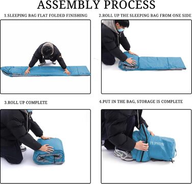 Спальний мішок 3-4 сезони для дорослих та дітей, 86.61''x31.49'', водонепроникний, для кемпінгу та подорожей, блакитно-сірий