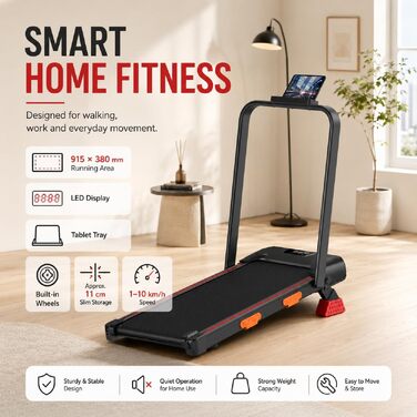 Складана бігова доріжка для дому та офісу 3.0HP з нахилом 10%, Walking Pad з LED-дисплеєм та пультом керування, до 10 км/год, макс. навантаження 136 кг