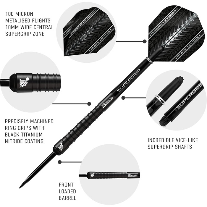 Дарти Harrows Supergrip Black Edition 23г (90% вольфрам, комплект)