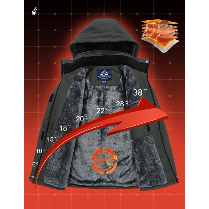 Зимова куртка Daen Outdoor: вітронепроникна, водонепроникна Softshell з флісовою підкладкою, для катання на лижах, функціональна, з капюшоном (M, темно-сірий)