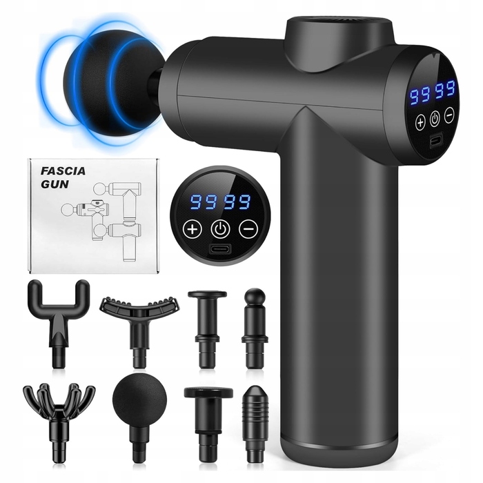 Міні-пістолет для масажу м'язів з LCD-дисплеєм: 99 рівнів швидкості, 8 насадок, безшумний масажер