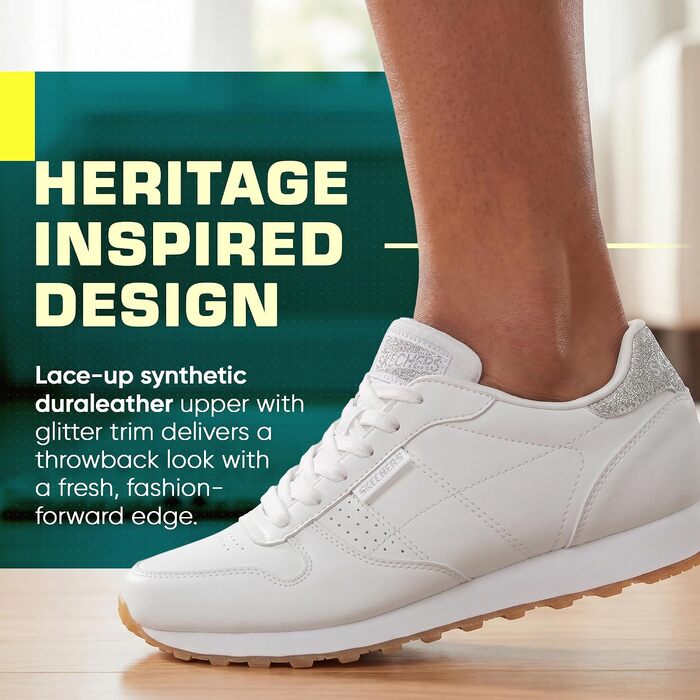 Жіночі високі кросівки Skechers OG 85 Old School Cool білого кольору з глітерним сріблястим оздобленням, розмір 41 EU
