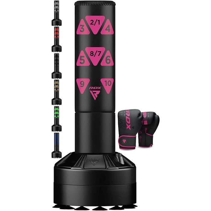 Дитячий боксерський мішок RDX 4ft з підставкою, рукавички для тренувань, MMA, кікбоксинг, бокс, єдиноборства, муай-тай, рожевий