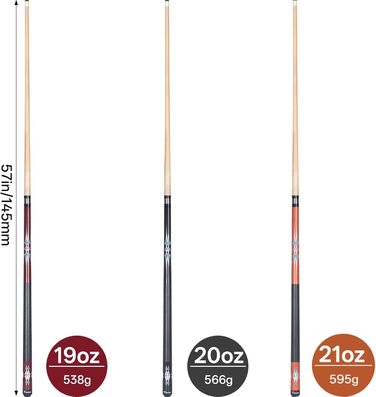 Набір київ для більярду Kmise Pool-Stick-Set, 3 шт. (зелений, червоний, чорний), канадський клен, професійний, для дорослих