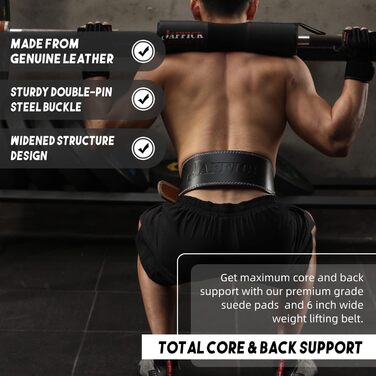 Пояс для важкої атлетики з натуральної шкіри для чоловіків. Підтримка попереку, для пауерліфтингу, важкої атлетики, тренувань у залі. Чорний.