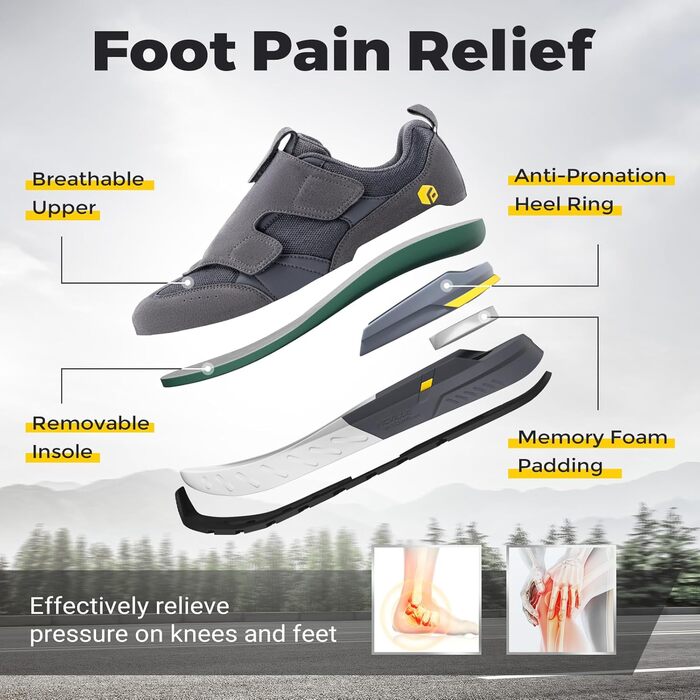 Кросівки для бігу та ходьби FitVille для чоловіків (широкі) - спортивні кросівки, снікерси з клямкою, зручні для широкої стопи, ортопедичні, неслизькі, сірі (43 EU)