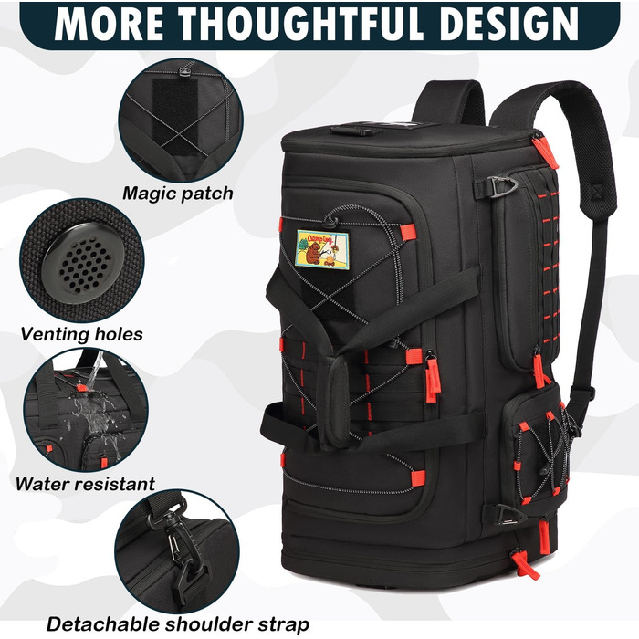 Спортивна сумка 50L для чоловіків 3-в-1 з відділенням для мокрого одягу та взуття, рюкзак, дорожня сумка, валіза ручної поклажі, для тренувань, залу, плавання, подорожей (чорний)