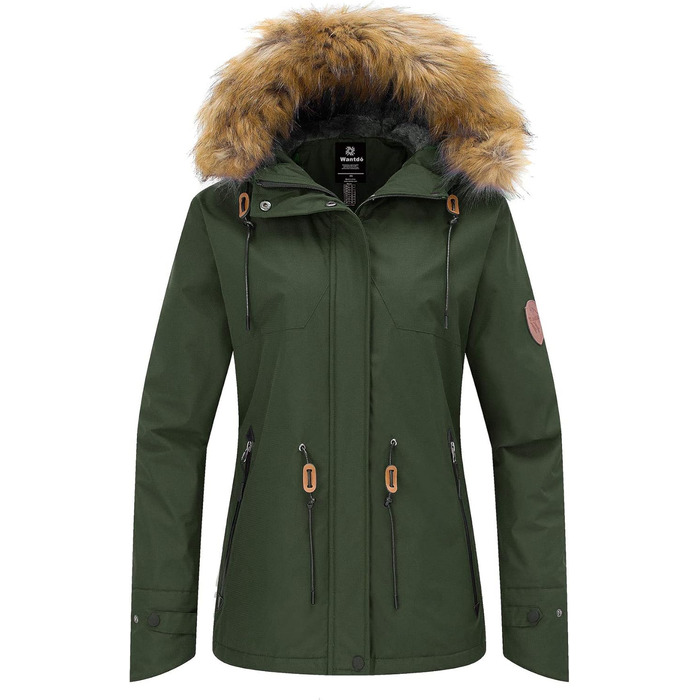 Wantdo Дана Водонепроникна Лижна Куртка, Вітрозахисна, Зі штучним хутром, для гірськолижного спорту та сноубордингу (Зелена, XXL)
