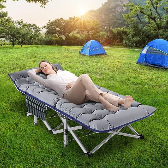 Розкладне ліжко ZIKEBTUY для кемпінгу та відпочинку: міцне, з матрацом, 190x71x36 см (сірий)