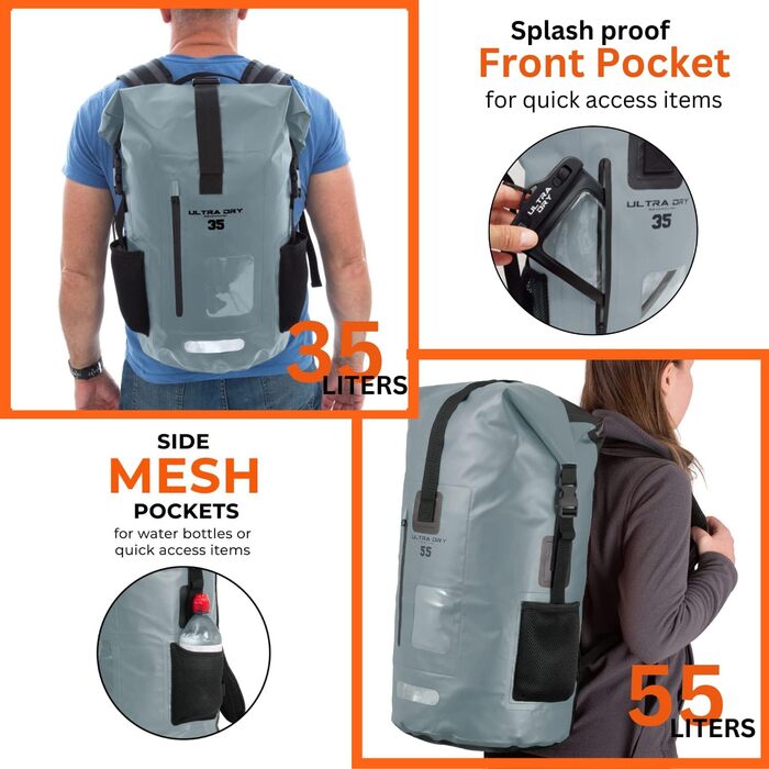 Водонепроникний рюкзак Dry Bag преміум-класу 35/55L, мішок для телефону, ідеальний для водних видів спорту, походів, риболовлі та кемпінгу (сірий)