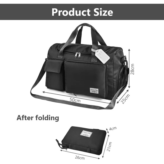 Складана дорожня сумка Flintronic 36L, велика водонепроникна сумка для подорожей, вікенду та спорту для чоловіків і жінок, сіра (з багажним біркою)