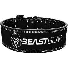 Пояс для пауерліфтингу Beast Gear PowerBelt, преміум, нубукова шкіра, 10 мм, 10,2 см, подвійна пряжка, XL, чорний