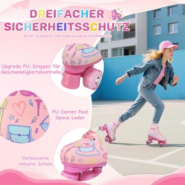 Роликові ковзани XUDREZ з підсвічуванням для дітей та дорослих, рожевий принт, Quad-Skates, регульовані, для дівчаток, дам та початківців, розмір 34