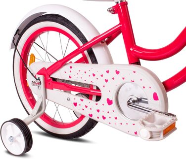 Дитяче велосипед Sun Baby Heart Bike 12/14/16 дюймів, знімний ручка-штовхач, для дівчаток 2-6 років (полуниця, 14 дюймів)