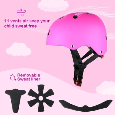 Дитячий шолом KAMUGO для ролерів та велосипеда, 2-8 років, комплект захисту (коліна, лікті, зап'ястя), темно-рожевий