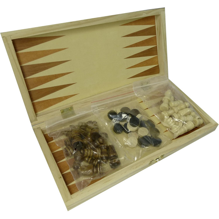 Шашки, шахи, бейсбол - ігровий набір 3 в 1 C&T у дерев'яній складаній коробці (24 см)