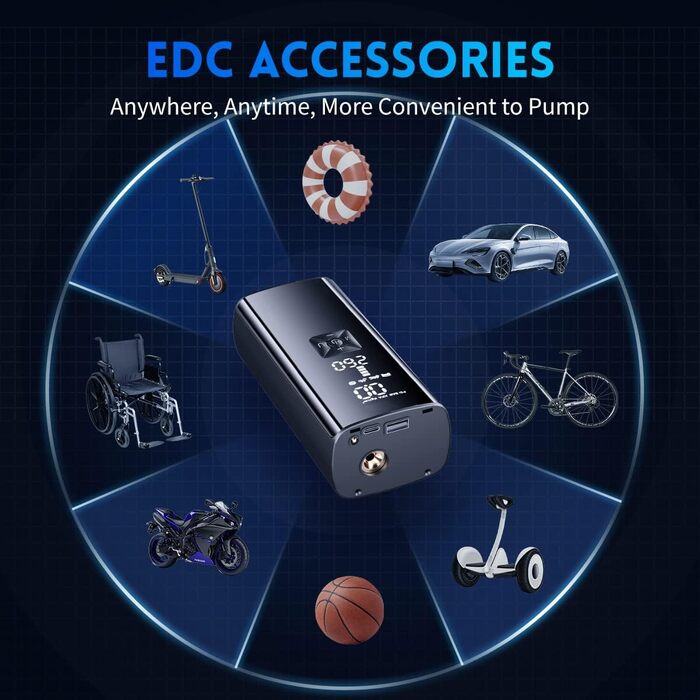 Портативний електричний компресор Adicop 9900mAh, насос 150PSI з манометром для авто, велосипедів, мотоциклів, м'ячів