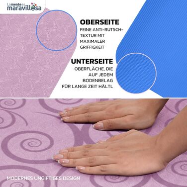 Килимок для гімнастики та йоги LA MENTE ES MARAVILLOSA з неслизькою поверхнею, сумкою та електронною книгою з вправ. Посилений, з TPE, 183x61 см (рожевий+синій)