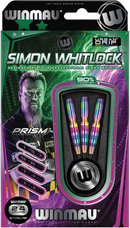 Дротики WINMAU Champions Simon Whitlock 3 24г, професійні, вольфрамові, для дартсу, з наконечником Steeltip, комплект з оперенням і хвостовиками