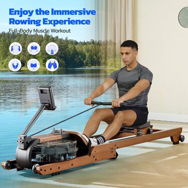Гребний тренажер Dripex для дому з масиву дерева | LCD-дисплей, Bluetooth, ергономічне сидіння | до 180 кг | складаний для компактного зберігання