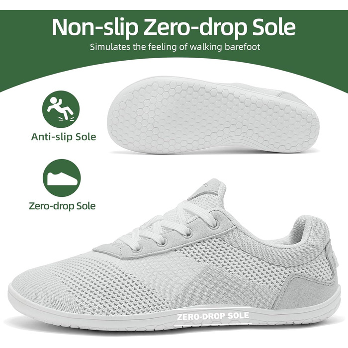 Легкі дихаючі кросівки Barfußschuhe для чоловіків та жінок | Широка передня частина, підошва 4 мм | Зручні для спорту, відпочинку та повсякденного носіння (44 EU, Білий)