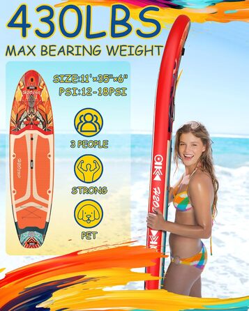 Надувне SUP-борд H2OSUP: широкий, стабільний дизайн, аксесуари преміум-класу, для риболовлі, йоги, Orange