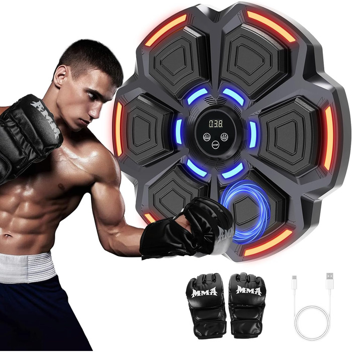 Музичний бокс-машина Snawowo для дорослих з LED підсвічуванням, Bluetooth, 9 режимами швидкості, режимом підрахунку та боксерськими рукавичками