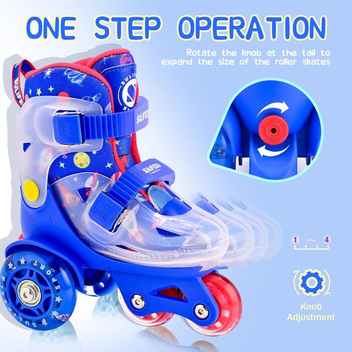 Ролики дитячі SULIFEEL регульовані, світлові, для дівчаток та хлопчиків, 3-точкові, для початківців, розмір S (29-32 EU), XS (25-28 EU)