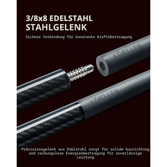 Більярдний кий для розбиву KONLLEN Heavy Hitter, карбоновий Break-Queue з наконечником 12,9 мм, професійний пул-стік (чорний)
