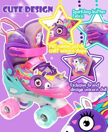 Дитячі ролики Єдиноріг для дівчаток та хлопчиків, регульовані розміри, світлові колеса, ролики-човники для початківців, фіолетовий колір