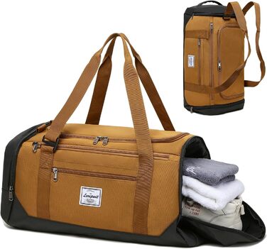 Спортивна сумка-рюкзак Laripwit 40 л для чоловіків і жінок, водонепроникна дорожня тренувальна сумка з відділенням для взуття та вологих речей, коричнева