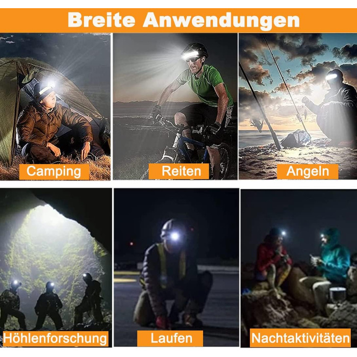 LED налобний ліхтар XPG + COB 10000 люменів з датчиком, водонепроникний IPX6, 270° регульований, 7 режимів. Для бігу, їзди на велосипеді, кемпінгу, походів.