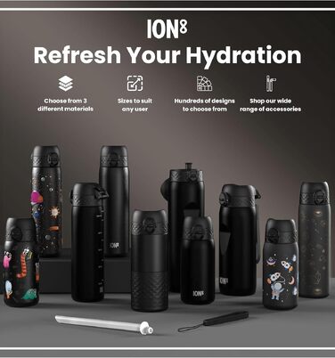 Сталева термобутилка Ion8 Evo чорна, герметична пляшка для води з клапаном One-Finger, кришкою-клапаном та ручкою, підходить для підстаканників, підходить для посудомийки