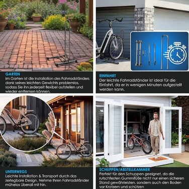 Підставка для велосипеда KESSER® для MTB, E-Bike, Citybike, шосе, з повітряним насосом. Підходить для шини до 65мм. (Антрацит, 2 шт.)