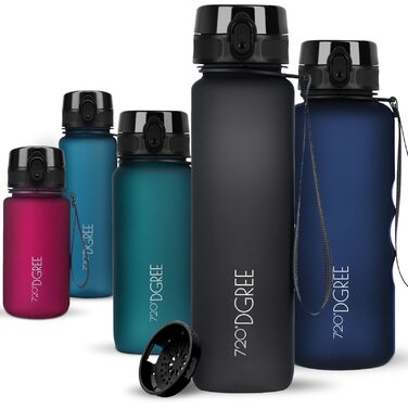 Пляшка для води 720°DGREE 'uberBottle' з ситечком, Tritan, 1000 мл, чорна - для спорту, школи, фітнесу, дітей