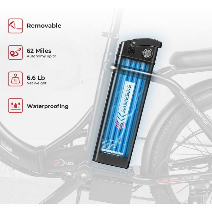 Електровелосипед складаний SAMEBIKE 20 дюймів, 36В/12Аг знімна батарея, гідравлічні гальма, для дорослих чоловіків та жінок
