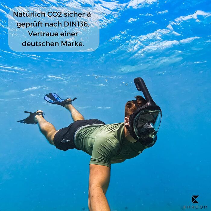 Маска для сноркелінгу Khroom Seaview Y для дорослих та дітей, повнолицева, CO2-безпечна, альтернатива сноркельному набору, розмір XS (діти 90-130 см), чорна