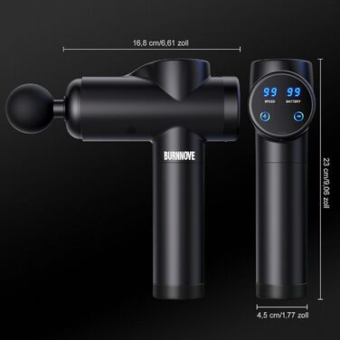 Масажер BURNNOVE для тіла та спини з LED-дисплеєм, 99 режимів, 8 насадок, акумулятор 2550mAh, чорний