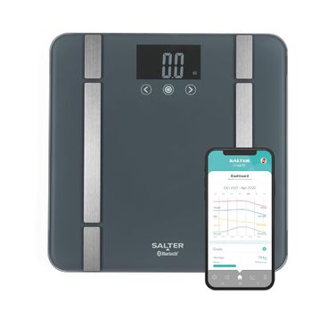 Ваги для ваги Salter SA00432FEU6 Bluetooth - ваги для тіла з пам'яттю на 8 користувачів, максимальна вантажопідйомність 200 кг, підключення до Salter Health App для моніторингу здоров'я та фітнесу (Сірий)
